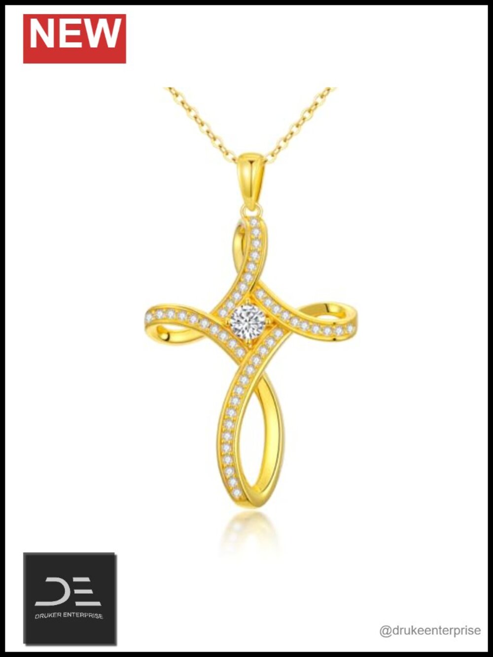 14K Gold Plated Cross Necklace Cubic Zirconia Pendant 18-20in